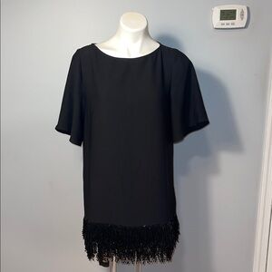 Kate Spade New York Bateau Neckline Mini Dress. Black fringe hemline. Large